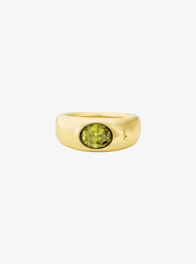 Anillo sello de circonita cúbica chapado en metal precioso