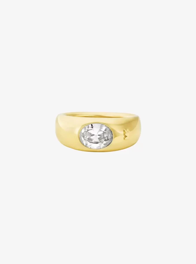 Anillo sello de circonita cúbica chapado en metal precioso Anillo sello de circonita cúbica chapado en metal precioso