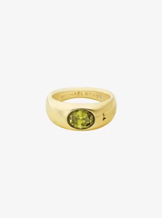 Anillo sello de circonita cúbica chapado en metal precioso