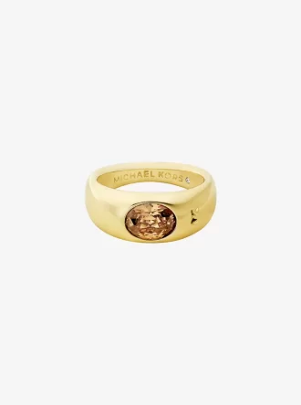 Anillo sello de circonita cúbica chapado en metal precioso