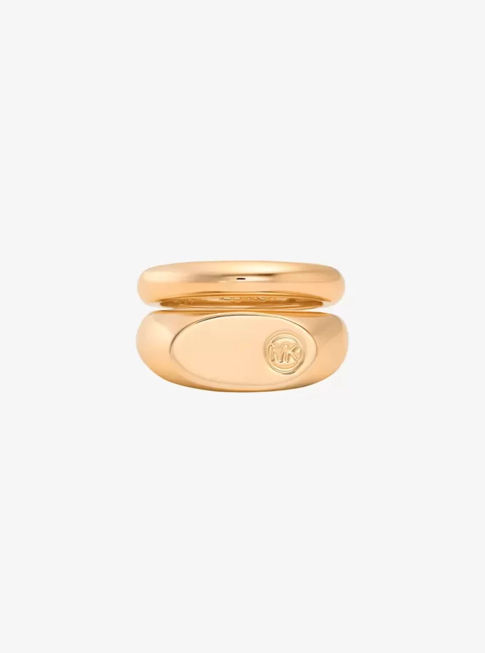 Anillo sello de doble capa con logotipo grabado
