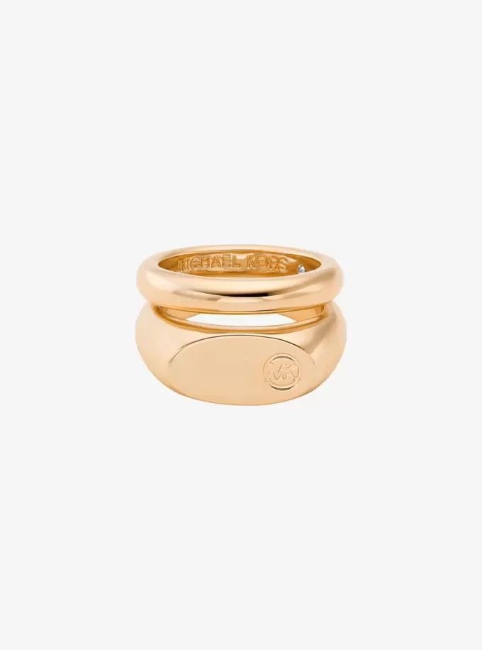 Anillo sello de doble capa con logotipo grabado