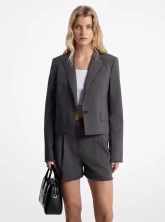 Blazer corto de lana tropical elástica deshilachada