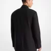 Blazer cruzado de franela de lana elástica Blazer cruzado de franela de lana elástica