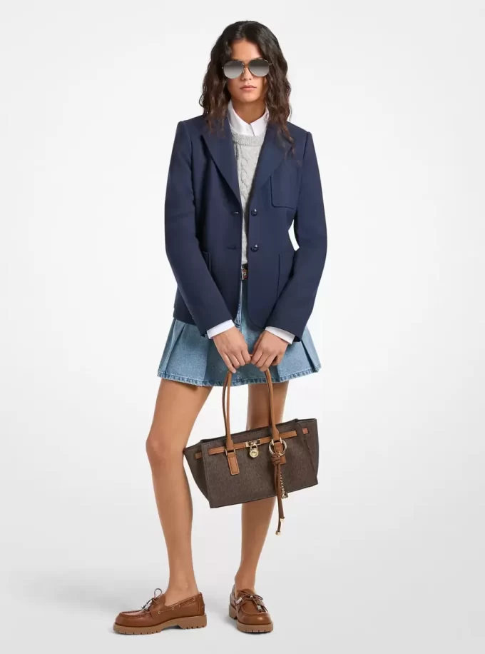 Blazer de sarga de mezcla de lana elástica Blazer de sarga de mezcla de lana elástica