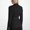 Blazer utilitario con cinturón de mezcla de lana elástica