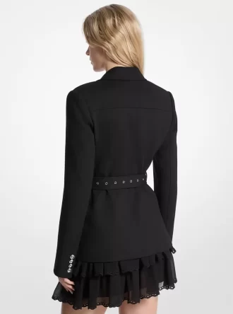 Blazer utilitario con cinturón de mezcla de lana elástica