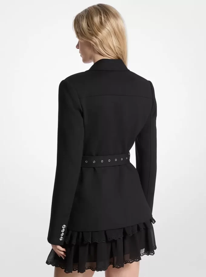Blazer utilitario con cinturón de mezcla de lana elástica