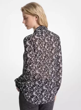 Blusa de georgette con estampado floral y cuello con lazo