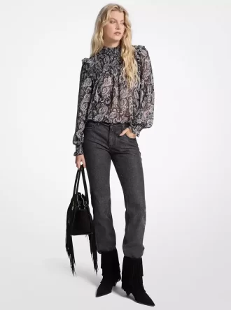 Blusa de georgette con estampado paisley metalizado