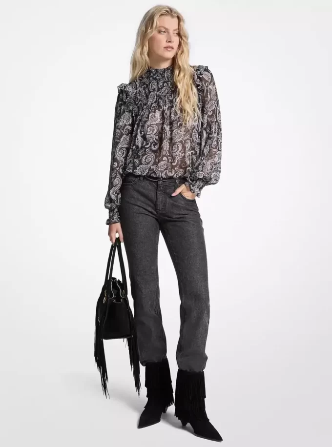 Blusa de georgette con estampado paisley metalizado Blusa de georgette con estampado paisley metalizado