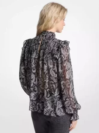 Blusa de georgette con estampado paisley metalizado