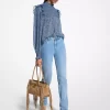 Blusa de georgette fruncida con estampado cachemir metálico Blusa de georgette fruncida con estampado cachemir metálico