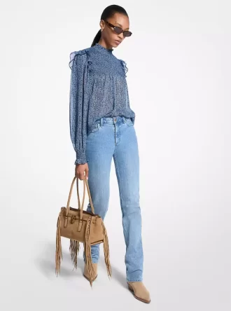 Blusa de georgette fruncida con estampado cachemir metálico