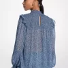 Blusa de georgette fruncida con estampado cachemir metálico Blusa de georgette fruncida con estampado cachemir metálico