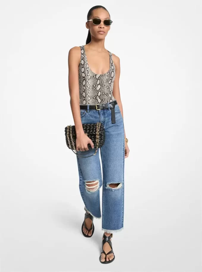 Body con cuello redondo y estampado de serpiente