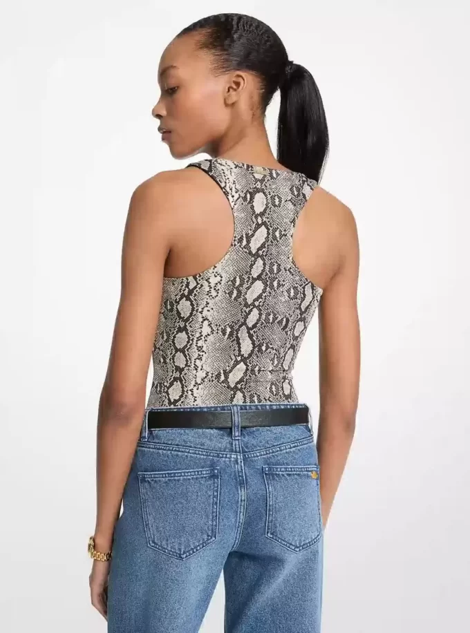 Body con cuello redondo y estampado de serpiente