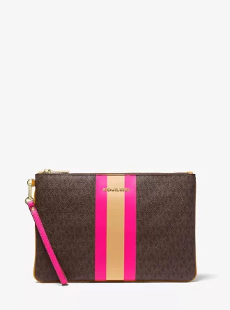 Bolsa grande con cremallera y logo a rayas