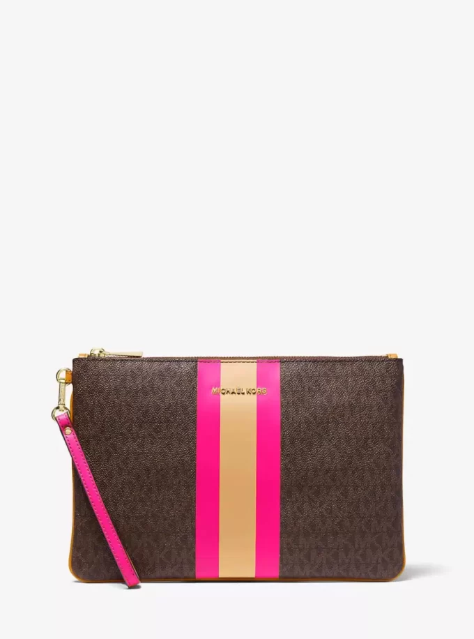 Bolsa grande con cremallera y logo a rayas