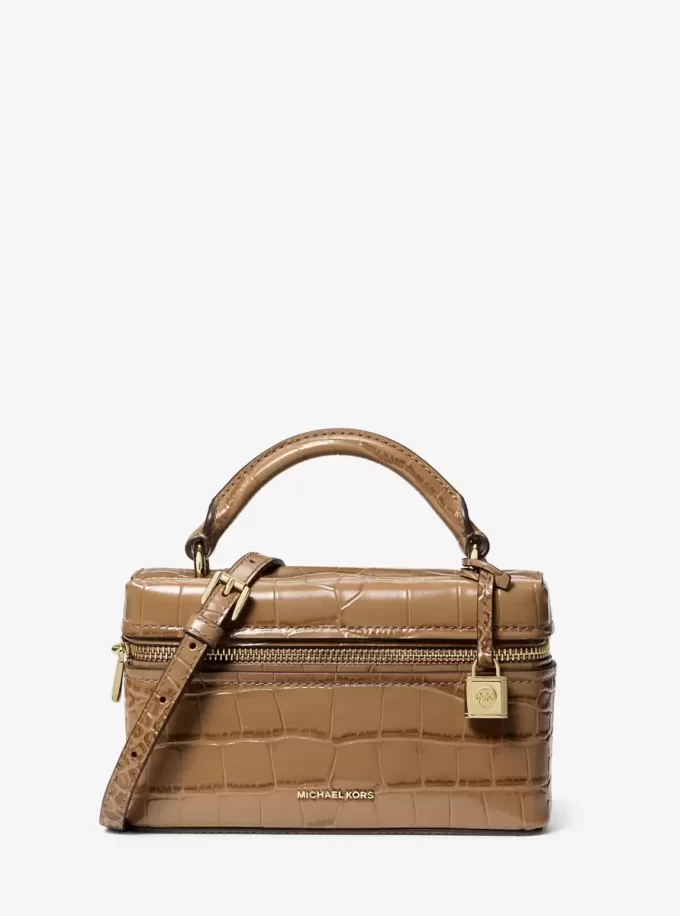 Bolso bandolera convertible Jana extrapequeño de piel con relieve de cocodrilo