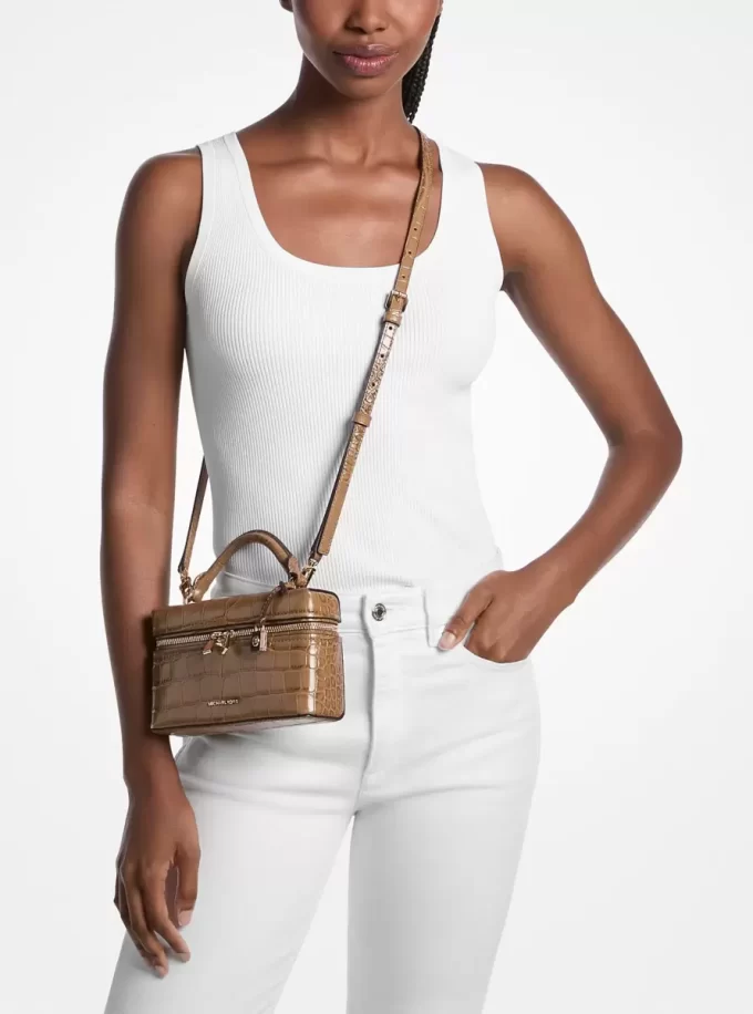 Bolso bandolera convertible Jana extrapequeño de piel con relieve de cocodrilo