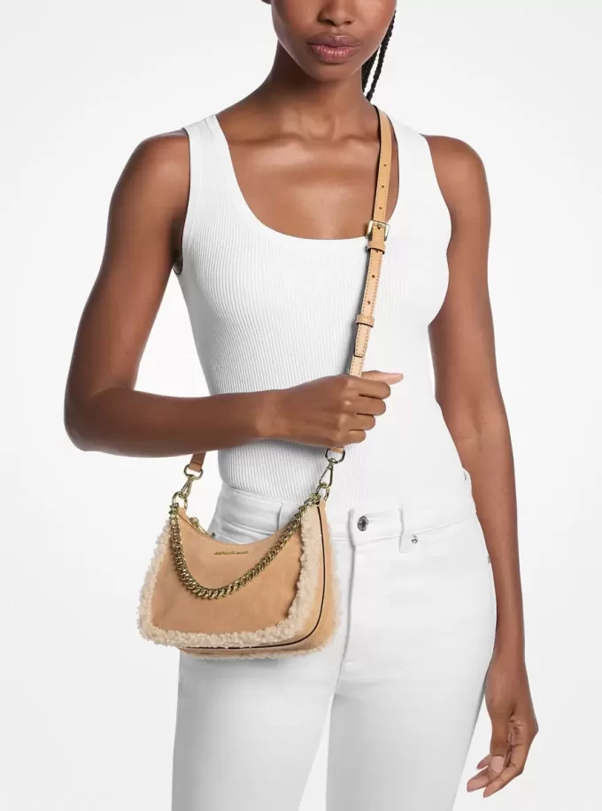 Bolso bandolera convertible Jet Set pequeño de ante y borreguillo sintético Bolso bandolera convertible Jet Set pequeño de ante y borreguillo sintético