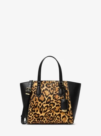 Bolso bandolera convertible Taryn pequeño con estampado de leopardo y piel de becerro