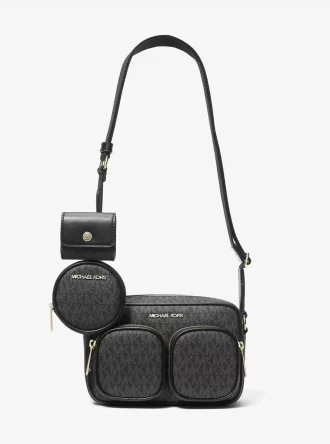 Bolso bandolera Jet Set mediano con el logo de la marca y estuche para Apple AirPods Pro®.