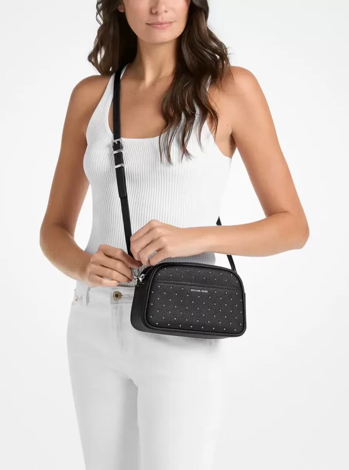 Bolso bandolera Jet Set pequeño para cámara de piel granulada con tachuelas Bolso bandolera Jet Set pequeño para cámara de piel granulada con tachuelas