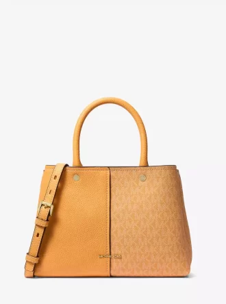 Bolso bandolera mediano Flora con logotipo de firma y piel