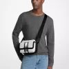 Bolso bandolera para cámara mediano con rayas y logotipo de la firma Cooper