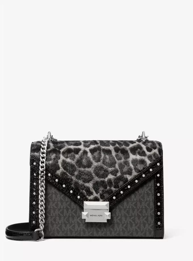 Bolso bandolera Whitney mediano con logo característico y estampado de leopardo en piel de becerro Bolso bandolera Whitney mediano con logo característico y estampado de leopardo en piel de becerro