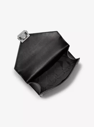 Bolso bandolera Whitney mediano con logo característico y estampado de leopardo en piel de becerro
