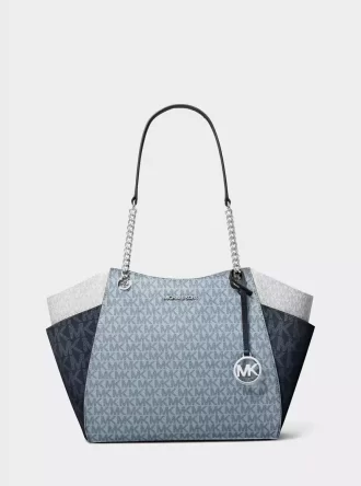 Bolso de hombro grande con logo de la firma Jet Set en bloques de color