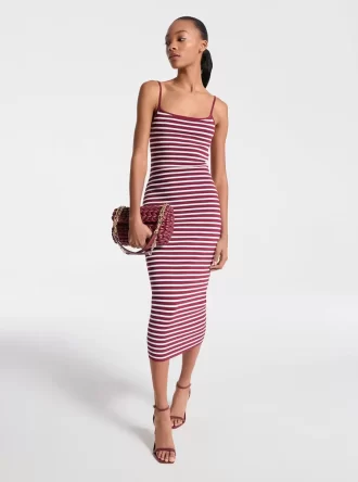 Vestido midi a rayas de mezcla de viscosa elástica