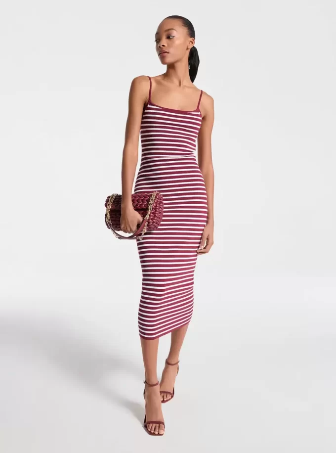 Vestido midi a rayas de mezcla de viscosa elástica Vestido midi a rayas de mezcla de viscosa elástica