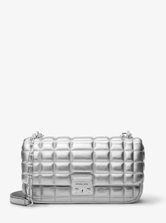 Bolso de hombro grande Tribeca de piel acolchada metalizada