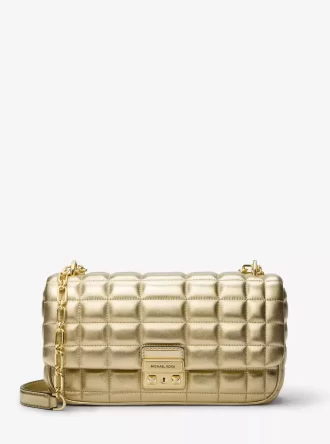 Bolso de hombro grande Tribeca de piel acolchada metalizada