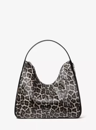 Bolso de hombro hobo Nayla mediano de pelo de becerro con estampado de leopardo