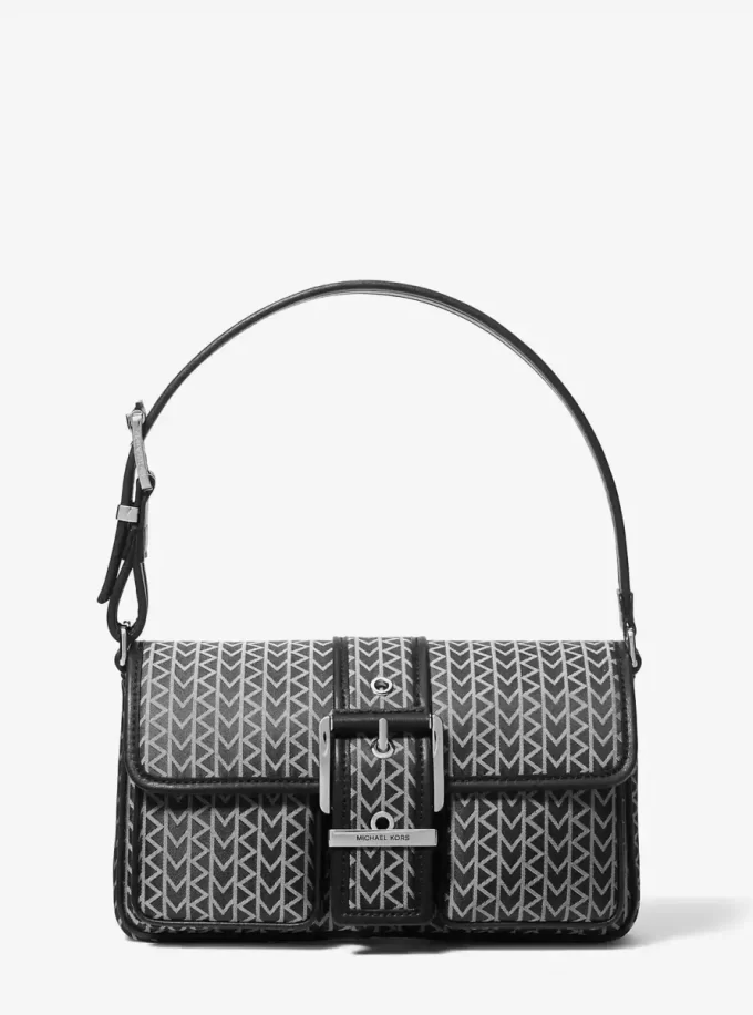 Bolso de hombro mediano Colby MK2000 con logotipo en jacquard Bolso de hombro mediano Colby MK2000 con logotipo en jacquard