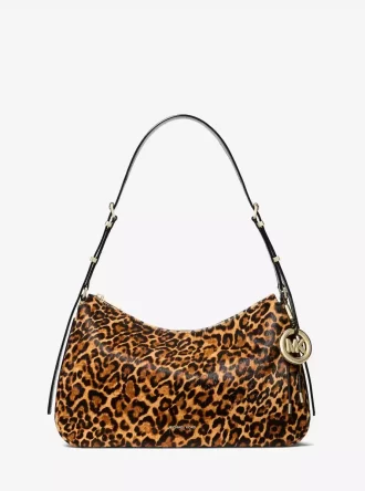 Bolso de hombro mediano de pelo de becerro con estampado de leopardo de Nolita
