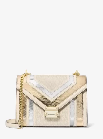 Bolso de hombro mediano metálico con logo de la firma Whitney