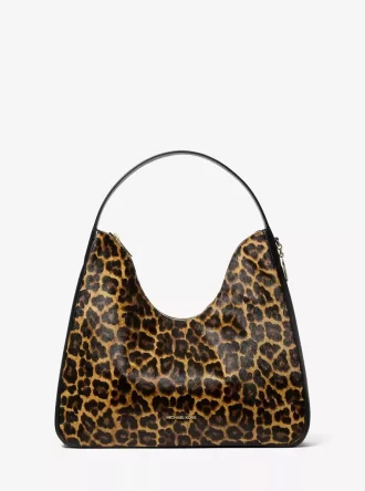 Bolso de hombro mediano Nayla de pelo de becerro con estampado de leopardo