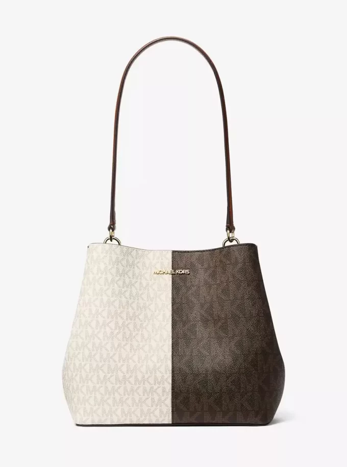 Bolso de hombro mediano Pratt de dos tonos con logotipo de la firma Bolso de hombro mediano Pratt de dos tonos con logotipo de la firma