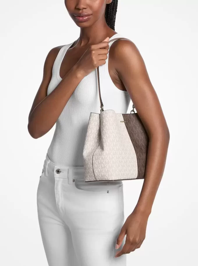 Bolso de hombro mediano Pratt de dos tonos con logotipo de la firma Bolso de hombro mediano Pratt de dos tonos con logotipo de la firma