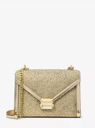 Bolso de hombro metálico adornado Whitney mediano
