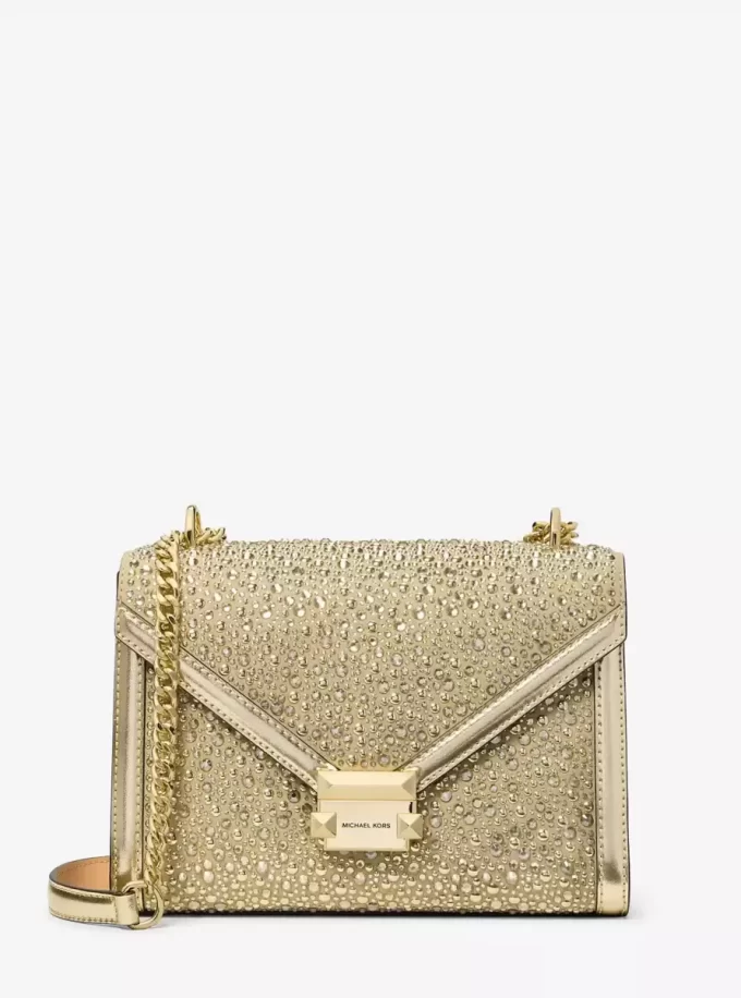 Bolso de hombro metálico adornado Whitney mediano Bolso de hombro metálico adornado Whitney mediano