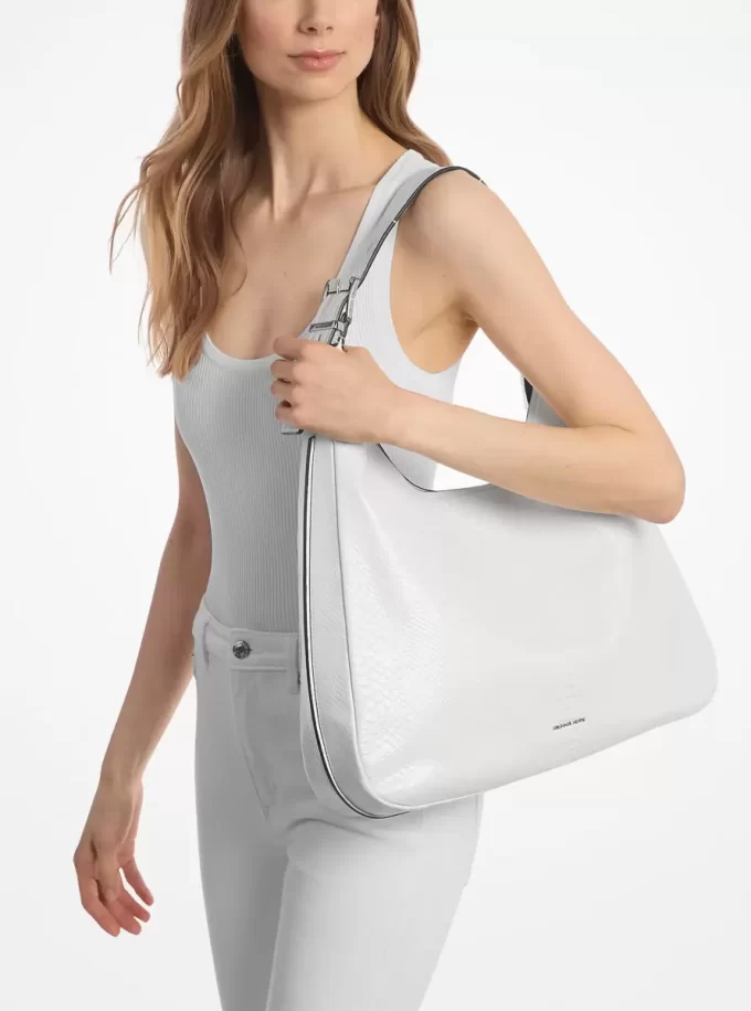 Bolso de hombro Nolita grande de piel con relieve de serpiente Bolso de hombro Nolita grande de piel con relieve de serpiente