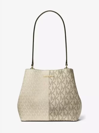 Bolso de hombro Pratt mediano bicolor con logotipo metálico distintivo