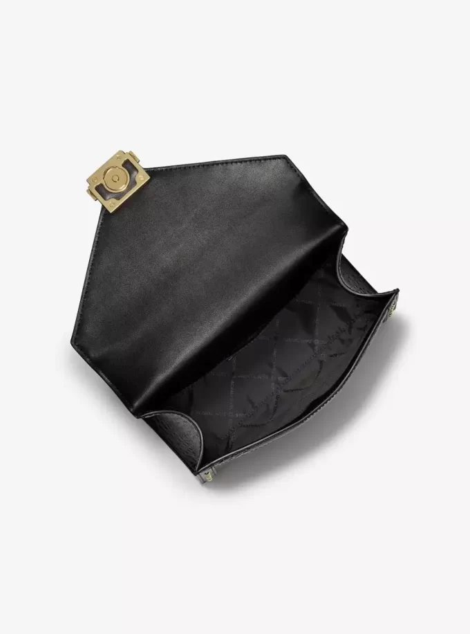 Bolso de hombro Whitney de pelo de becerro con estampado de leopardo y logotipo característico